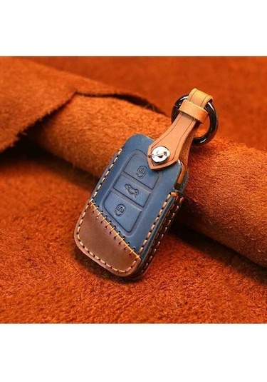 Tongxida Volkswagen Araba Deri Anahtar Koruyucu Kapak Mavi 2 Adet Uyumlu Sürüm