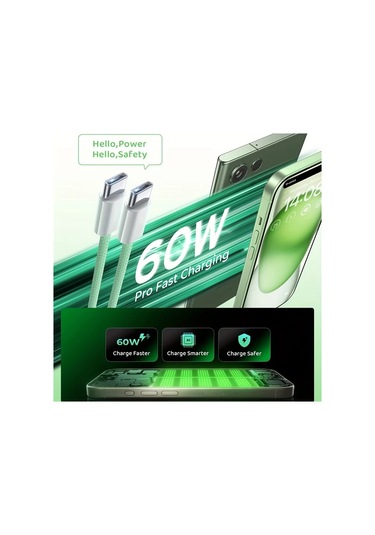 Honeybeeshop Mor 10lu 60w Usb C İphone 16 Şarj Kablosu 3.3ft Hızlı Şarj İpad Samsung Uyumlu