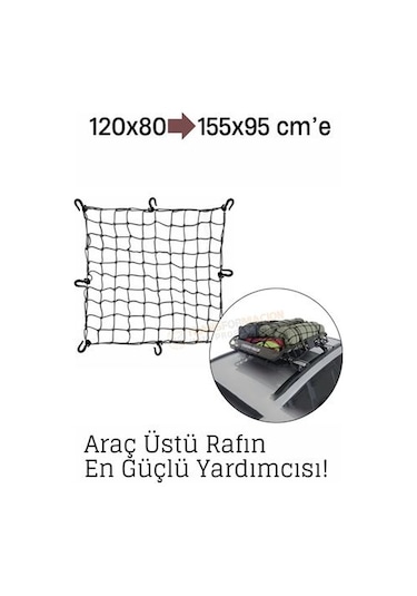 Elastik Bagaj Filesi 120x80 Cm - 155x95 Cm E Kadar Genişler Araç Üstü Kamp Ve Seyahat İçin