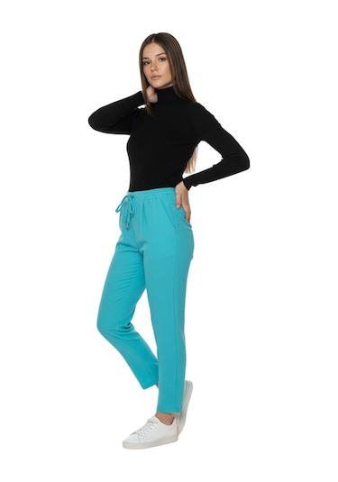 Kadın Lastikli Boru Paça Pantolon 45053 Mavi