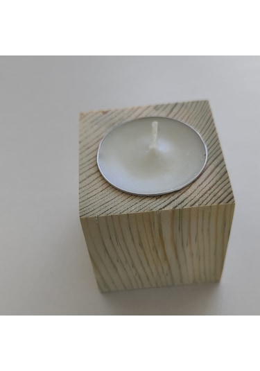 Doğal Ahşap Küp Mumluk 5 X 5 Cm 3 Lü Set Mum Dahil