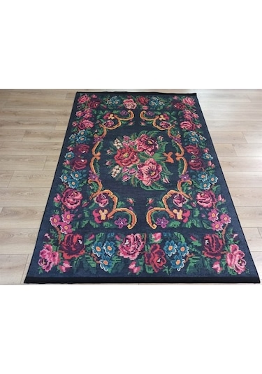Çam Halı Gloria Td732 Siyah Karabağ Desen Dokuma Saçaklı Kilim