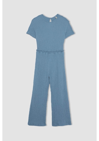 DeFacto Kız Çocuk Kısa Kollu Uzun Tulum B4637A824SMBE455 Mavi