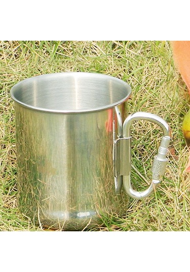 Kangvka Stainless Steel Camping Mug With Carabiner, 250ml Portable Outdoor Water Cup For Hiking, Backpack-friendly M3 METALİK