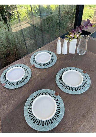 4 Kişilik Yuvarlak Amerikan Servis Özel Tasarım Su Yeşili 33 X 33 Cm Su Yeşili