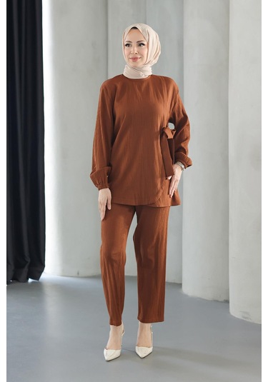 Bağlama Detaylı Takım Kahverengi Kahverengi