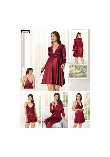 Alissa 8600 Kadın Saten 6'lı Set-bordo Bordo