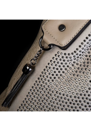 Nas 1071 Taşlı Kadın Omuz Çantası Kum Siyah