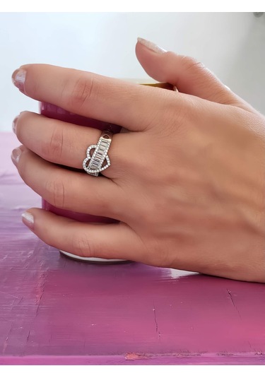 Eva Takı Store Kalp Figürlü Yarım Tur Formlu Ayarlanabilir Silver Renk Çelik Yüzük Silver