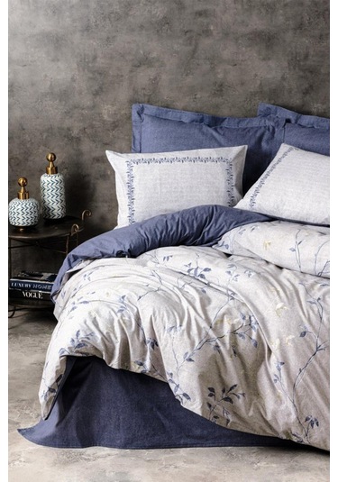 Nitsa Lacivert Çift Kişilik Nevresim Takımı - %100 Pamuk Ranforce 30/1 57 Tel Lacivert