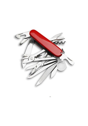 Valkyrie 17 Fonksiyonlu Outdoor İsviçre Kamp Cep Çakısı Gri - Kırmızı