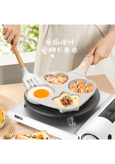 Mufunye Yeni Model Dört Delikli Sağlıklı Taş Tava, Yapışmaz Yumurta Ve Hamburger Pişirme Seti Haki