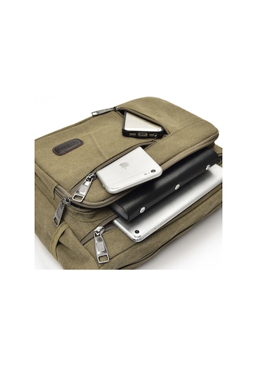 Moda Günlük Kanvas Çok Bölmeli Omuz Çantası D7118 Kahverengi