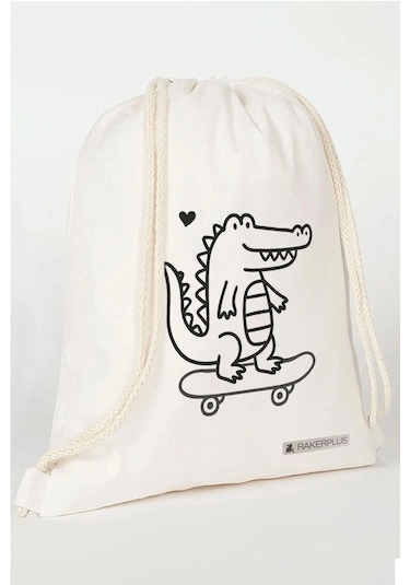 Rakerplus Tbons Özel Tasarım 35x40 Cm Unisex Ham Bez Büzgülü Sırt Ayakkabı Çantası Natural