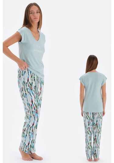 Eros 33580 Kadın V Yaka Kısa Kol Pijama Takımı-mint Mint
