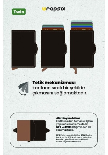 Wrapsol Mekanizmalı Siyah Cüzdan Akıllı Kartlık Çiftli Siyah