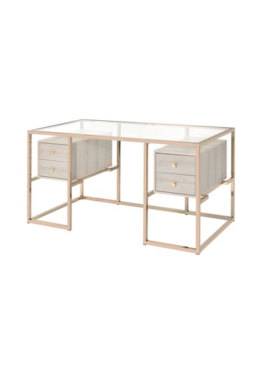 Trinity Gold Metal & Ahşap & Cam Çalışma Masası Titanyum Kaplama