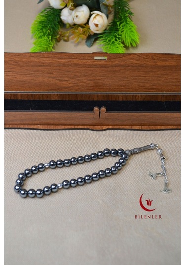 Hematit Taşlı 33 Lü Erkek Tesbih Doğal Taş, Şık Ahşap Kutu Çok Renkli