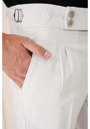 Yandan Tokalı Çift Pileli Esnek Pamuk Taş Pantolon P 1160 Taş