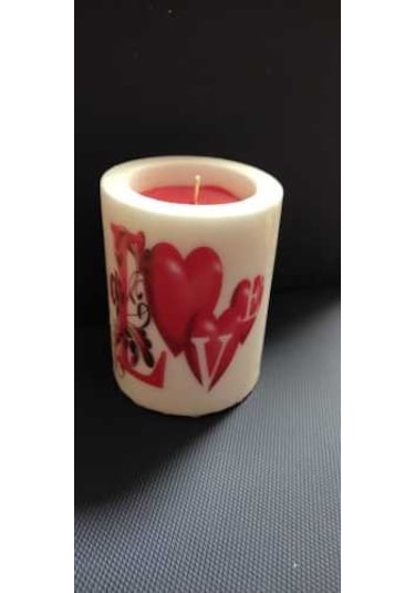 Adalinhome 9 cm Silindir Mum 3'lü Set Kalp Desenli