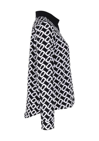 İlkbahar Ve Sonbahar Kadın Gömlek Bluz Mizaç Zarif Uzun Kollu Baskılı Kadın Gömleği Siyah