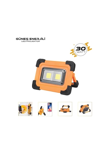 Lambada Solar 12v Cob Ledli El Projektörü Güneş Enerjili-şarjlı Usb Çıkışlı Mıknatıslı