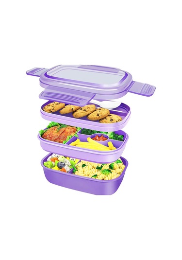 Okul Ve Ofis İçin Pratik Beslenme Çantası - Çocuklara Özel Bölmeli, Mikrodalgaya Uygun, Sızdırmaz Yemek Kabı Meyve & Salata Saklama Açık Mor