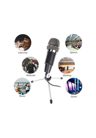 Usb Ev Vokal Kayıt Mikrofonları Masaüstü Mini Metal Tripod Standı Dizüstü Bilgisayar Kaydı Çevrimiçi Sohbet Şarkı Söyleme Podcast