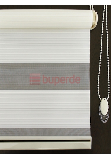 Buperde Ekru (Açık Krem) Geniş Pilise Pliseli Zebra Stor Perde