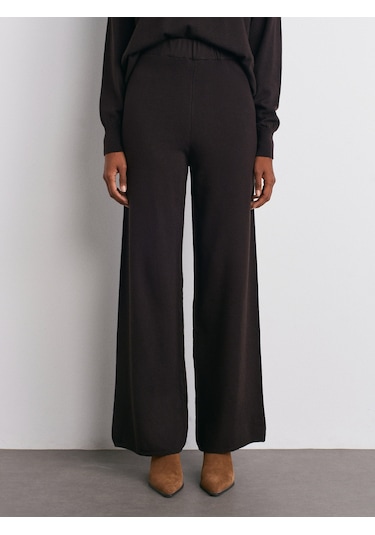 Dilvin 70163 Beli Lastikli Yünlü Triko Pantolon-koyu Kahve Koyu Kahve