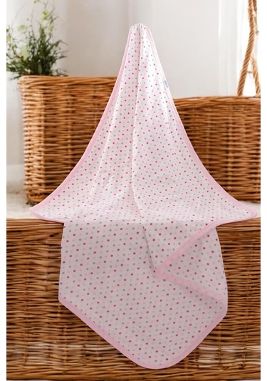 Puantiyeli Kız Bebek Penye Battaniye 95x100cm - Buude Pembe