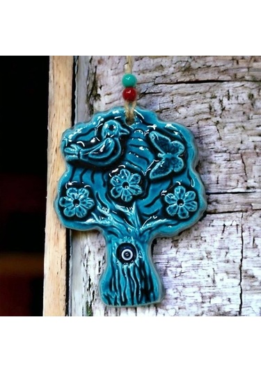 Seramik Kuşlu Nazar Boncuklu Ağaç Modelli Duvar Süsü