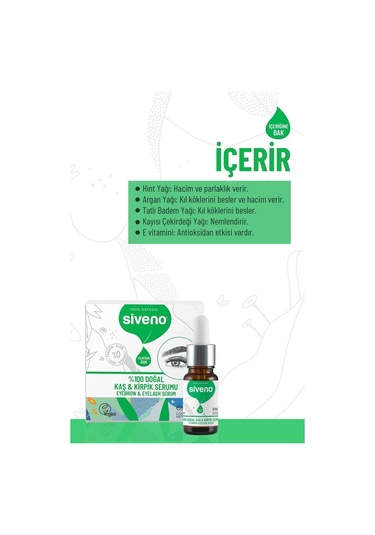 Siveno %100 Doğal Kaş ve Kirpik Serumu Bitkisel Yoğunlaştırıcı Canlandırıcı Yoğun Bakım Yağı Vegan 10 ML