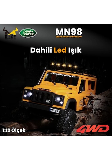 Mn Model Mn98 V2 1/12 Land Rover Defender D90 4wd Rc Model Crawler Offroad Uzaktan Kumandalı Araba Truck Rtr Lisanslı Sarı+dahili Işık Seti