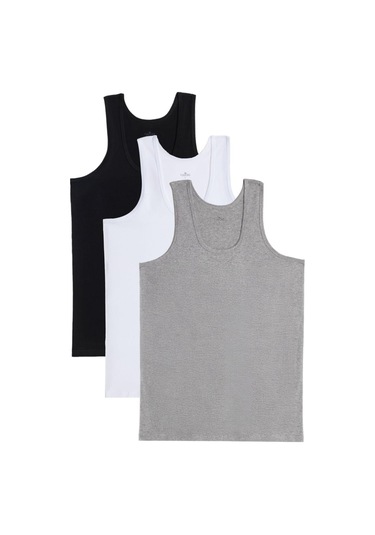 3 Adet Compact Penye Siyah-beyaz-gri Erkek Atlet Pamuklu Standart Fit Normal Kesim 3'lü Paket-33120 Siyah-beyaz-gri