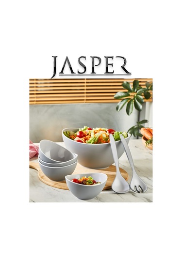 Jasper Açık Gri Çok Amaçlı Lüx 7 Parça Salata Servis Seti