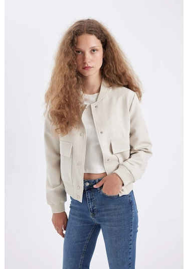 DeFacto Su İtici Kolej Yaka Rüzgar Geçirmez Çıtçıtlı Cepli Kısa Bomber Ceket B3469AX24AUER238