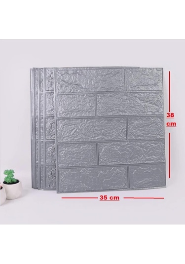 10 Adet 35x38cm Gri Kendinden Yapışkanlı Duvar Kağıdı Esnek Köpük Panel 3d Tuğla Desen