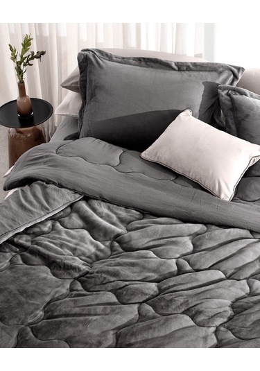 Madame Coco Kaira Tek Kişilik Comforter Set - Antrasit Gri