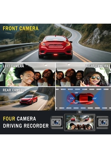 Pazly 360 4 Kanallı Araç Kamerası - 1080p Ön 720p Sol Sağ Arka Gece Görüşlü 4 Lensli