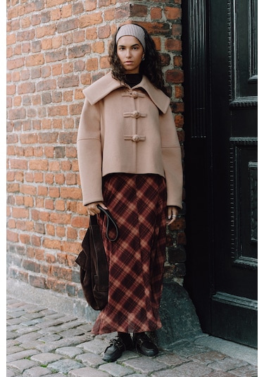 Desenli Tül Etek Kahverengi Ekose Kahverengi Ekose