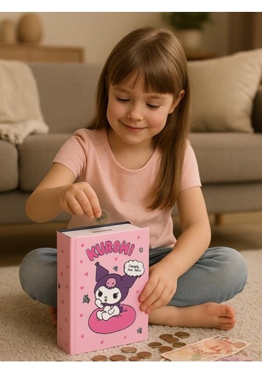 Kuromi Figürlü Çelik Kilitli Pembe Para Kasası