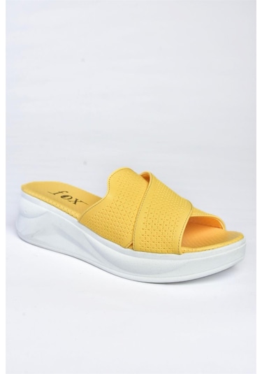 Fox Shoes P713030609 Sarı Kalın Tabanlı Günlük Kadın Terlik