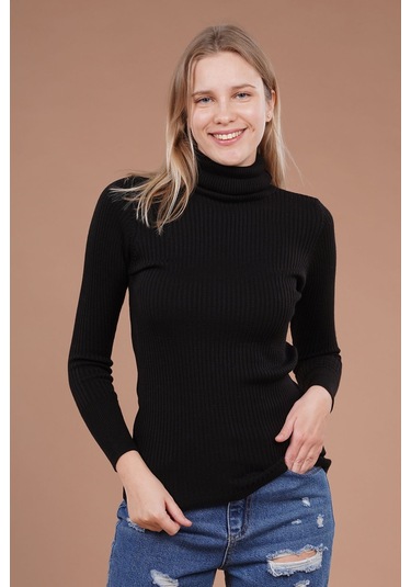 Gabria Fitilli Balıkçı Yaka Kazak Siyah