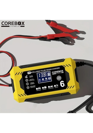 Chuangyinshop Red 12v 6a Corebox Akıllı Akü Şarj Cihazı Lcd Ekran Araç Kamyonet Motosiklet Aküsü