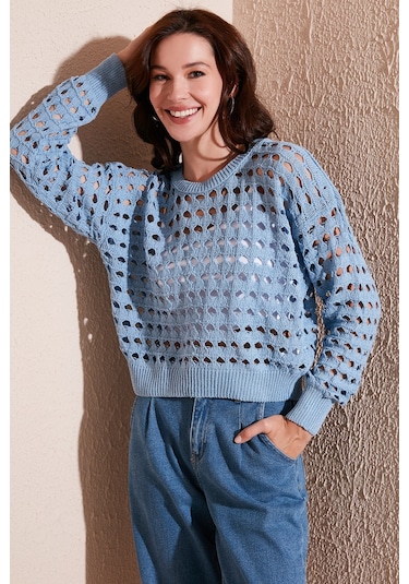 Lela Ajurlu Triko Örme Bayan Kazak 6071533 Mavi