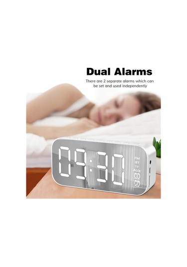 Geeksen Beyaz Mini Alarm Saat: Bluetooth Hoparlör, Fm Radyo, Ayna Ve 2 Alarm Özelliği - Usb İle Şarj Edilebilir