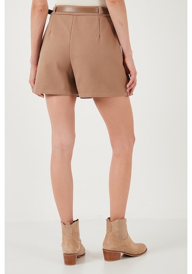 Lela Streç Standart Fit Pileli Kışlık Mini Bayan Şort Etek 611Sr00016 Taş