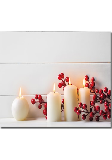 Decorıta Cam Ocak Arkası Koruyucu | Beyaz Mum