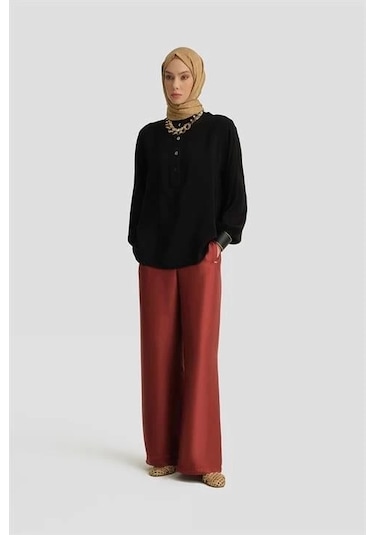 Armine Kup Detaylı Saten Pantolon 25y2815 Koyu Kırmızı Koyu Kırmızı